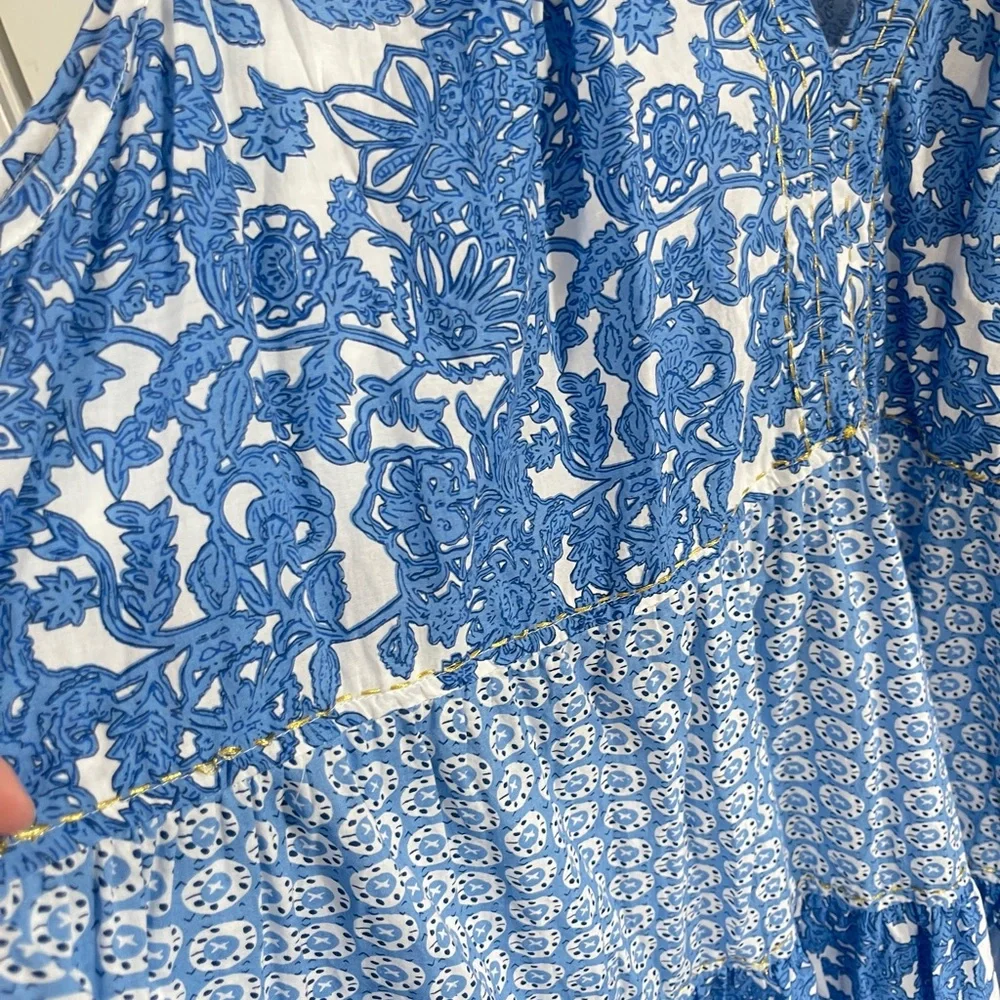Chelsea & Theodore Size 1x Ruffle Blue & White Tiered Plus Dress Boho - Picture 4 of 7